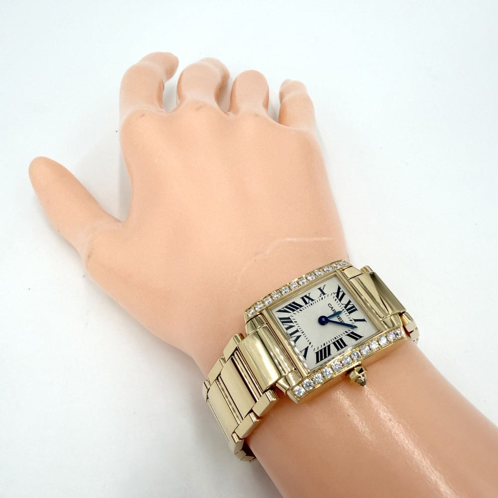CARTIER カルティエ 腕時計 ダイヤベゼル タンクフランセーズSM QZ ウォッチ TANK FRANCAISE 750 18金 cal.2385 2385 クオーツ K18イエローゴールド ダイヤモンド ゴールド レディース【中古品】