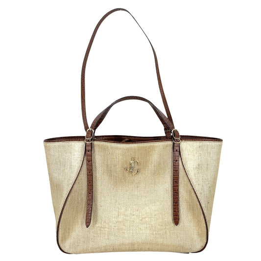 JIMMY CHOO ジミーチュウ 2WAY JCロゴ ショルダーバッグ トートバッグ クロコ型押し キャンバス レザー ベージュ ブラウン 茶 ゴールド金具 レディース【中古品】