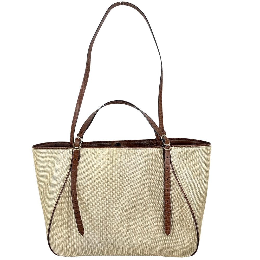 JIMMY CHOO ジミーチュウ 2WAY JCロゴ ショルダーバッグ トートバッグ クロコ型押し キャンバス レザー ベージュ ブラウン 茶 ゴールド金具 レディース【中古品】