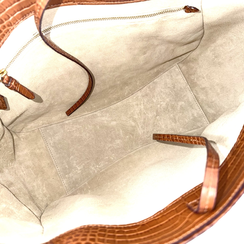 JIMMY CHOO ジミーチュウ 2WAY JCロゴ ショルダーバッグ トートバッグ クロコ型押し キャンバス レザー ベージュ ブラウン 茶 ゴールド金具 レディース【中古品】