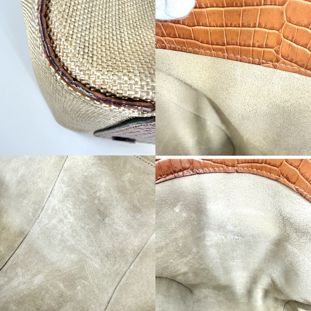 JIMMY CHOO ジミーチュウ 2WAY JCロゴ ショルダーバッグ トートバッグ クロコ型押し キャンバス レザー ベージュ ブラウン 茶 ゴールド金具 レディース【中古品】
