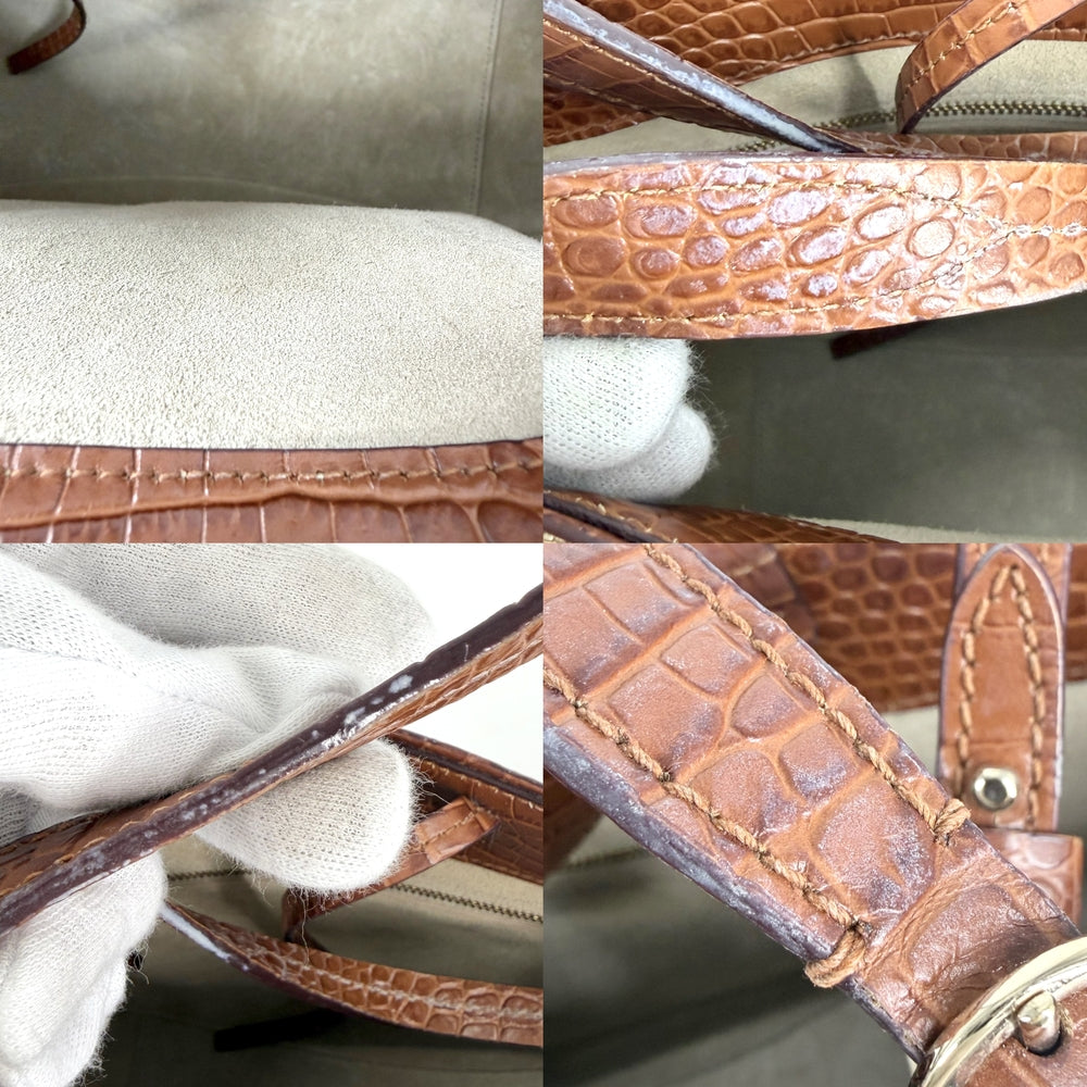 JIMMY CHOO ジミーチュウ 2WAY JCロゴ ショルダーバッグ トートバッグ クロコ型押し キャンバス レザー ベージュ ブラウン 茶 ゴールド金具 レディース【中古品】