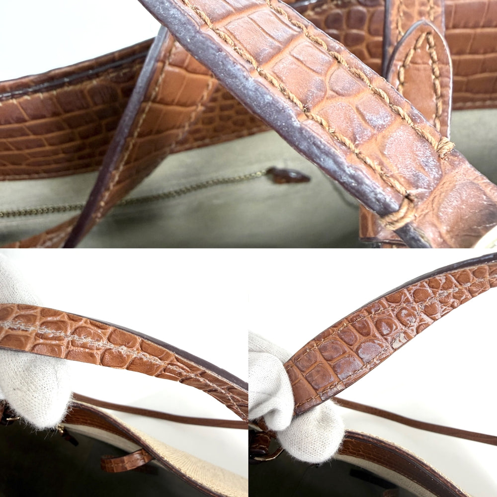 JIMMY CHOO ジミーチュウ 2WAY JCロゴ ショルダーバッグ トートバッグ クロコ型押し キャンバス レザー ベージュ ブラウン 茶 ゴールド金具 レディース【中古品】