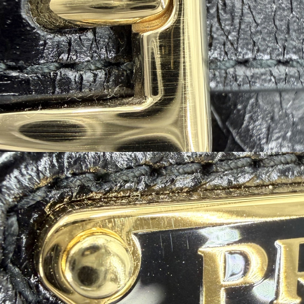 PRADA プラダ ショルダーバッグ ボニー トライアングルロゴ ポシェット 1BH229 レザー ブラック 黒 ゴールド金具 レディース【中古品】