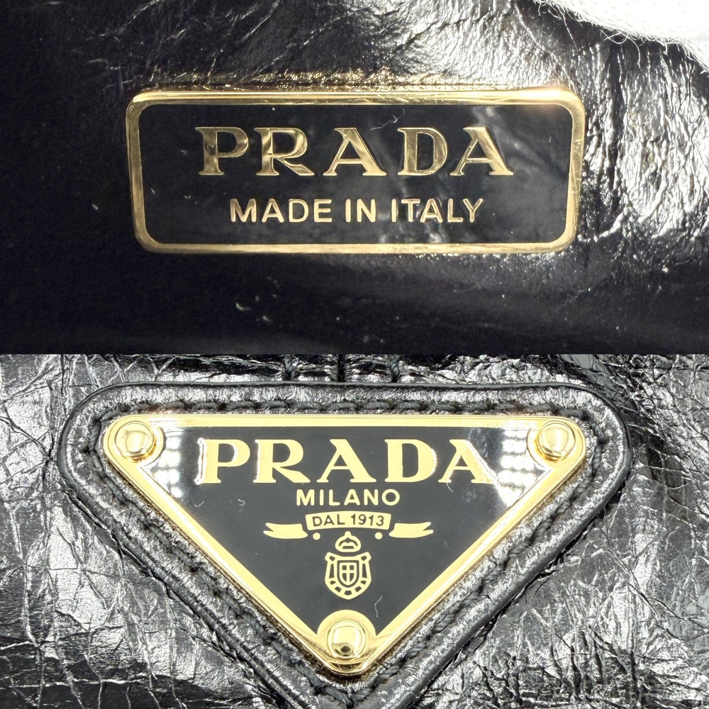 PRADA プラダ ショルダーバッグ ボニー トライアングルロゴ ポシェット 1BH229 レザー ブラック 黒 ゴールド金具 レディース【中古品】