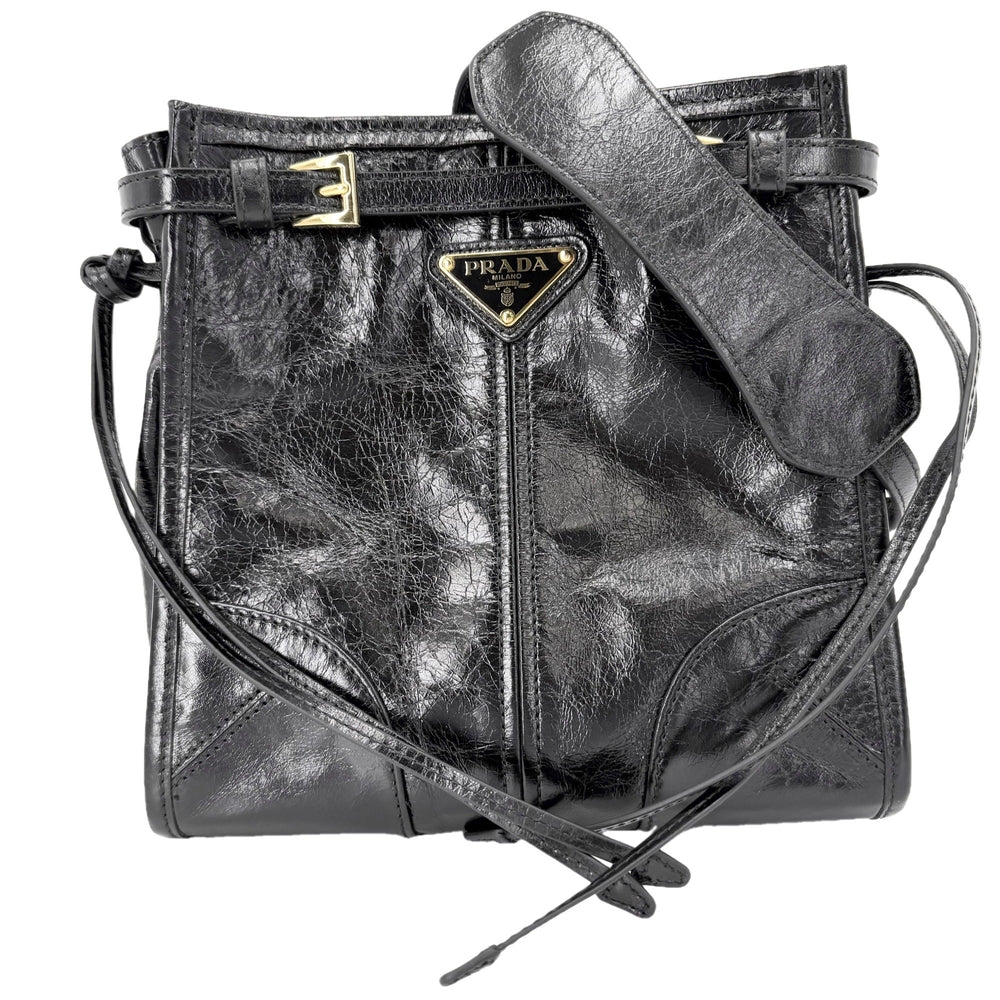 PRADA プラダ ショルダーバッグ ボニー トライアングルロゴ ポシェット 1BH229 レザー ブラック 黒 ゴールド金具 レディース【中古品】