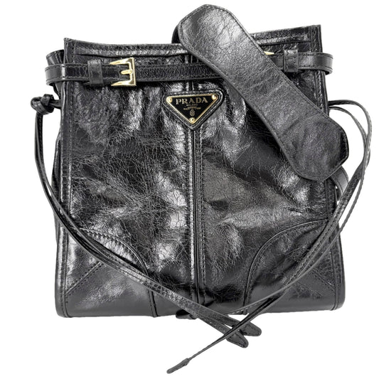 PRADA プラダ ショルダーバッグ ボニー トライアングルロゴ ポシェット 1BH229 レザー ブラック 黒 ゴールド金具 レディース【中古品】