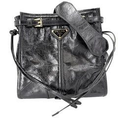 PRADA プラダ ショルダーバッグ ボニー トライアングルロゴ ポシェット 1BH229 レザー ブラック 黒 ゴールド金具 レディース【中古品】