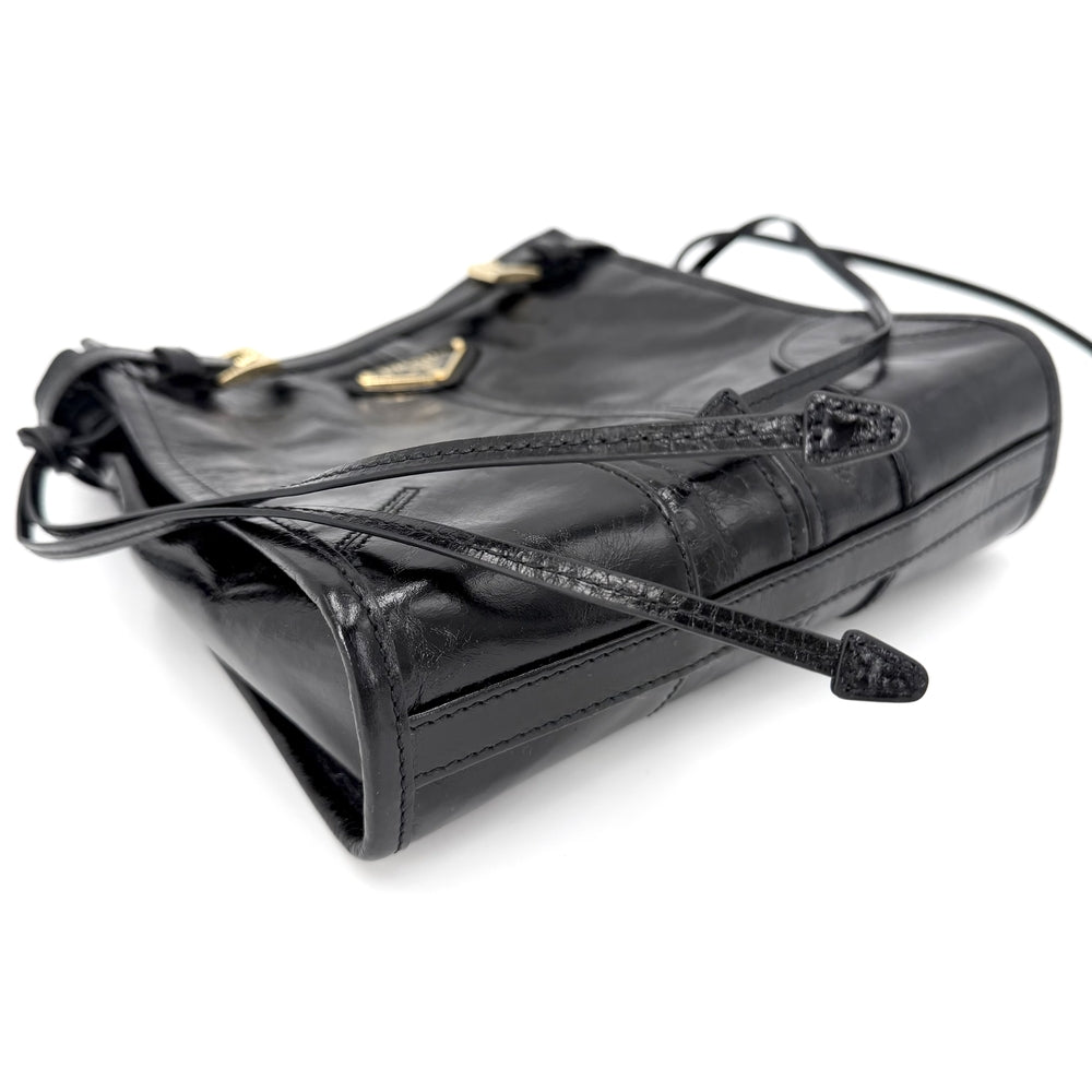 PRADA プラダ ショルダーバッグ ボニー トライアングルロゴ ポシェット 1BH229 レザー ブラック 黒 ゴールド金具 レディース【中古品】