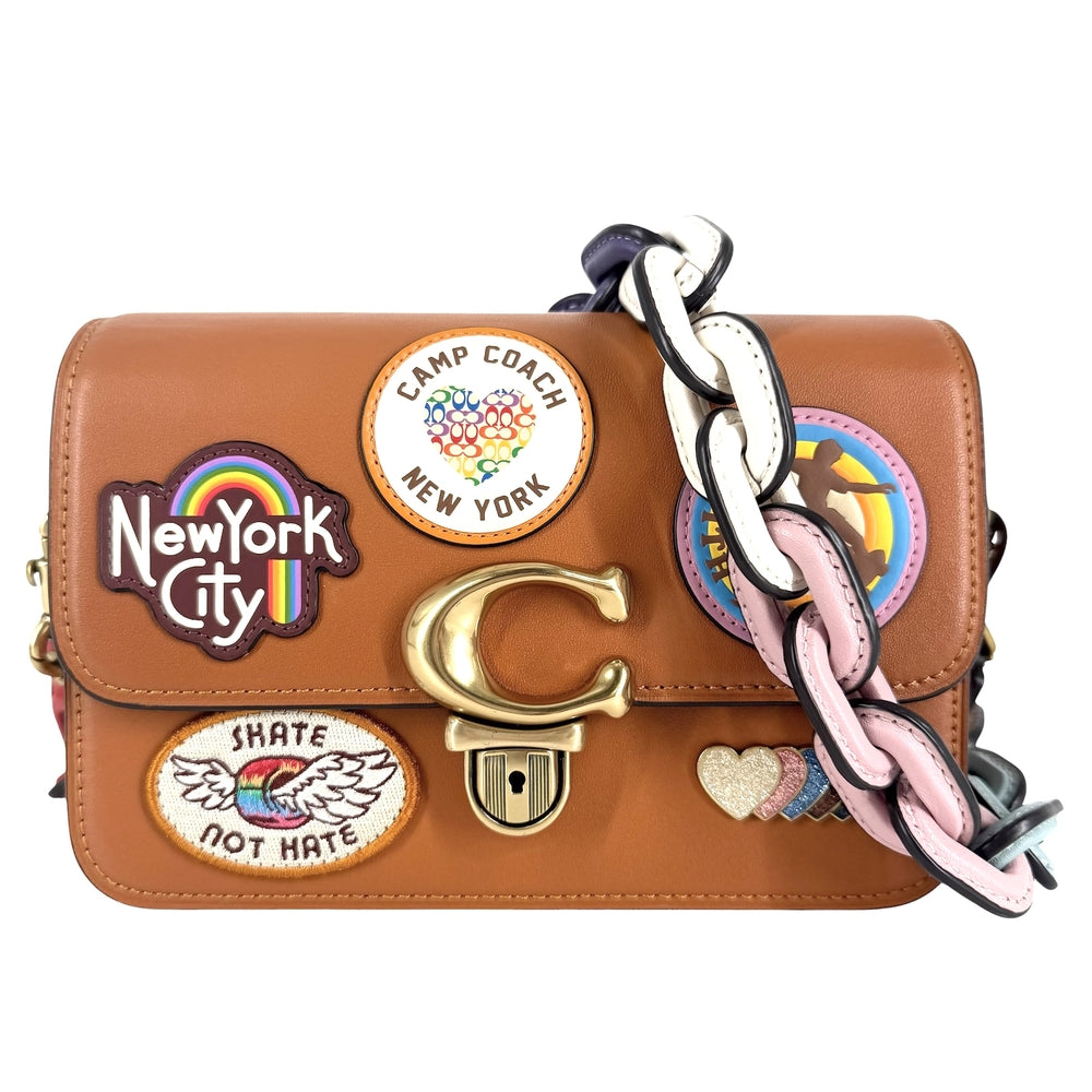 COACH コーチ ハンドバッグ ストゥディオ ショルダーバッグ 19 ウィズパッチ CA136 レザー ブラウン 茶 マルチカラー ゴールド金具 レディース【中古品】