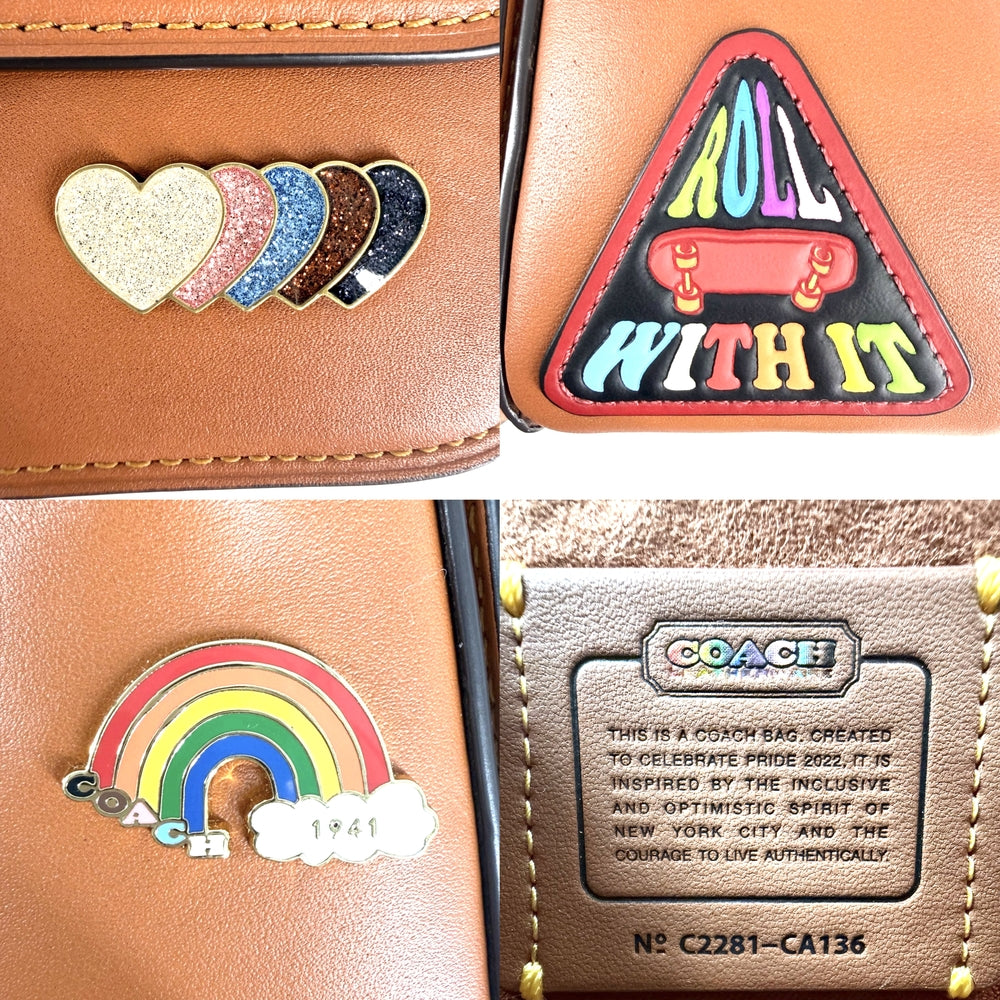 COACH コーチ ハンドバッグ ストゥディオ ショルダーバッグ 19 ウィズパッチ CA136 レザー ブラウン 茶 マルチカラー ゴールド金具 レディース【中古品】