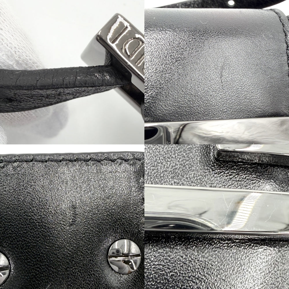 FENDI フェンディ ハンドバッグ ズッカ ミニポーチ 小さめ かばん 鞄 キャンバス レザー ブラック 黒 シルバー金具 レディース【中古品】