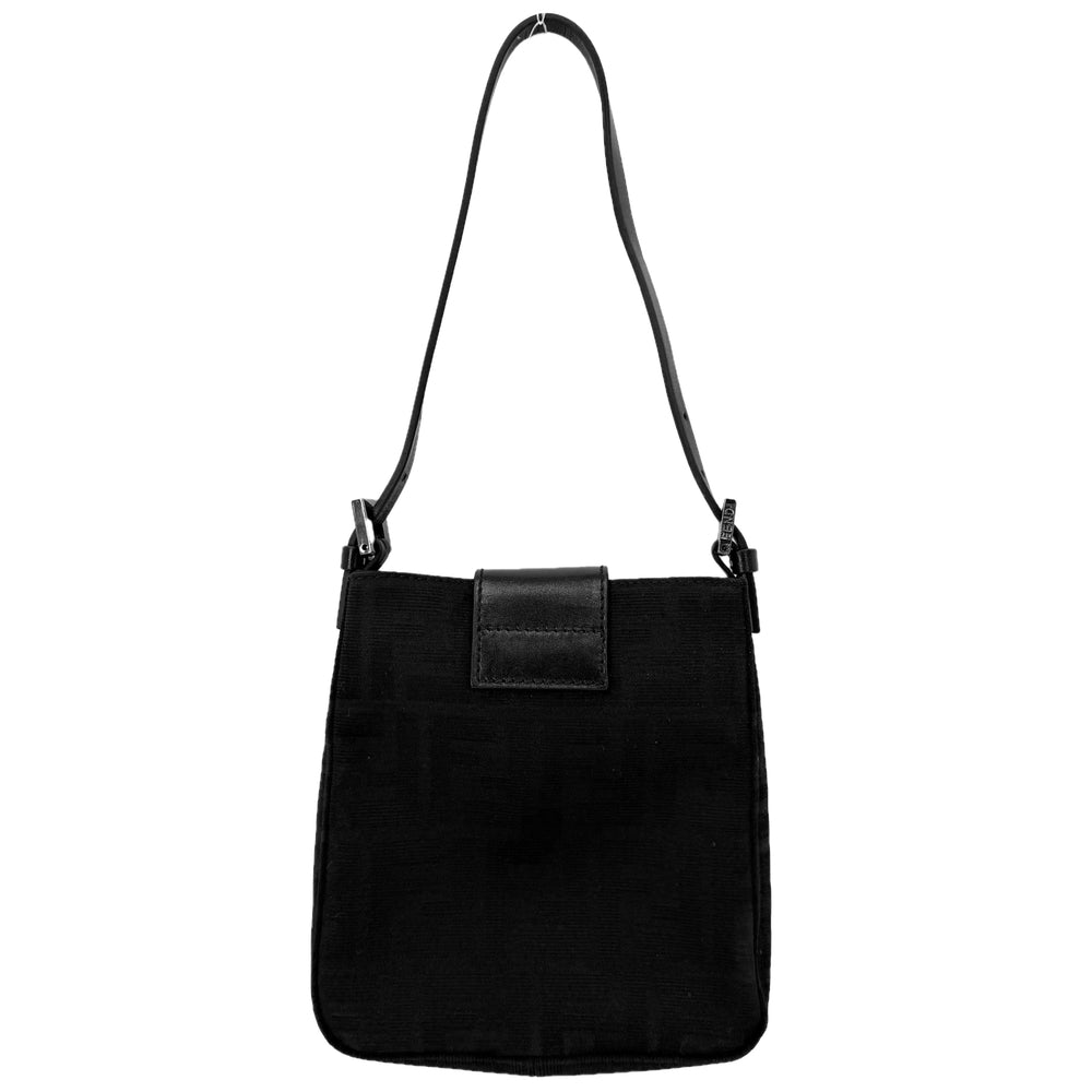 FENDI フェンディ ハンドバッグ ズッカ ミニポーチ 小さめ かばん 鞄 キャンバス レザー ブラック 黒 シルバー金具 レディース【中古品】