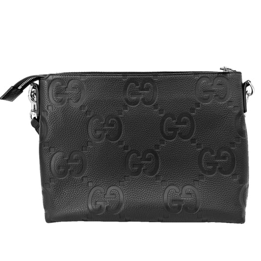 GUCCI グッチ ショルダーバッグ ジャンボGG ミディアム メッセンジャー 2WAY クラッチバッグ セカンドバッグ 696009 レザー ブラック 黒 シルバー金具 メンズ【中古品】