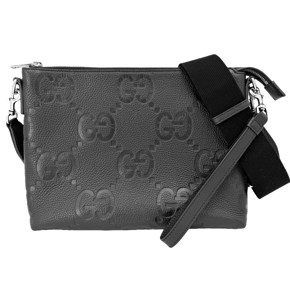 GUCCI グッチ ショルダーバッグ ジャンボGG ミディアム メッセンジャー 2WAY クラッチバッグ セカンドバッグ 696009 レザー ブラック 黒 シルバー金具 メンズ【中古品】