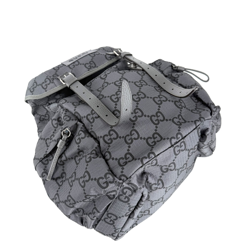 GUCCI グッチ リュック GGリップストップ バックパック 767923 ナイロン レザー グレー シルバー金具 メンズ【中古品】