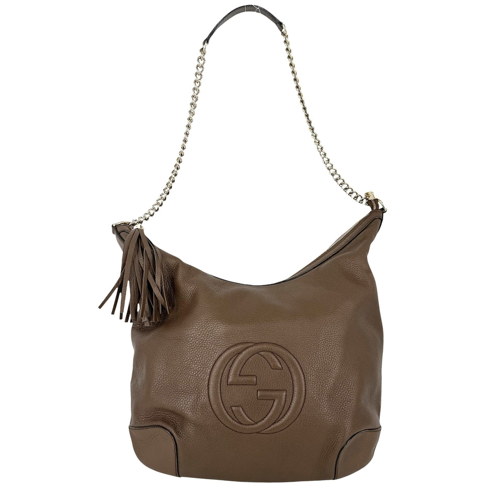 GUCCI グッチ トートバッグ ソーホー インターロッキングG ハンドバッグ チェーンショルダー 308981 レザー ブラウン 茶 ゴールド金具 レディース【中古品】