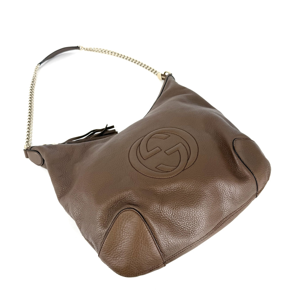 GUCCI グッチ トートバッグ ソーホー インターロッキングG ハンドバッグ チェーンショルダー 308981 レザー ブラウン 茶 ゴールド金具 レディース【中古品】