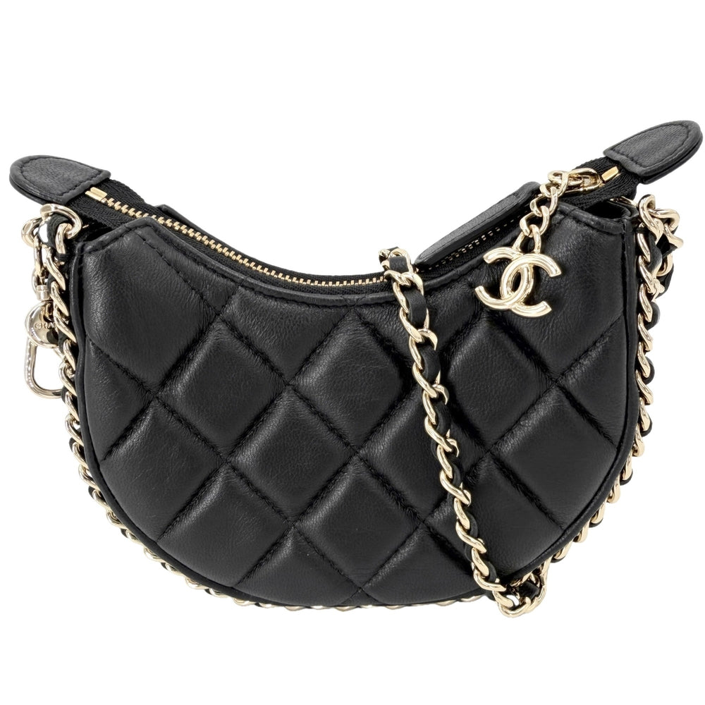 CHANEL シャネル ショルダーバッグ マトラッセ ミニホーボーバッグ AP3232 ラムスキン ブラック 黒 ゴールド金具 レディース【中古品】