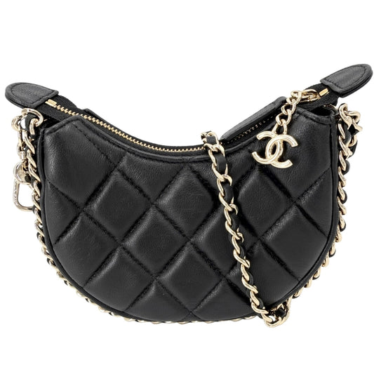 CHANEL シャネル ショルダーバッグ マトラッセ ミニホーボーバッグ AP3232 ラムスキン ブラック 黒 ゴールド金具 レディース【中古品】