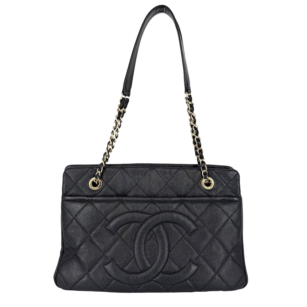 CHANEL シャネル トートバッグ マトラッセ ココマーク ハンドバッグ チェーンショルダー キャビアスキン ブラック 黒 ゴールド金具 レディース【中古品】
