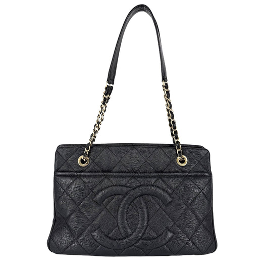 CHANEL シャネル トートバッグ マトラッセ ココマーク ハンドバッグ チェーンショルダー キャビアスキン ブラック 黒 ゴールド金具 レディース【中古品】