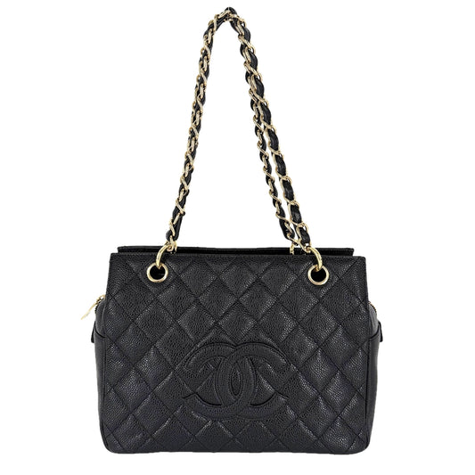 CHANEL シャネル トートバッグ PTT マトラッセ チェーンハンドバッグ ココマーク A18004 キャビアスキン ブラック 黒 ゴールド金具 レディース【中古品】