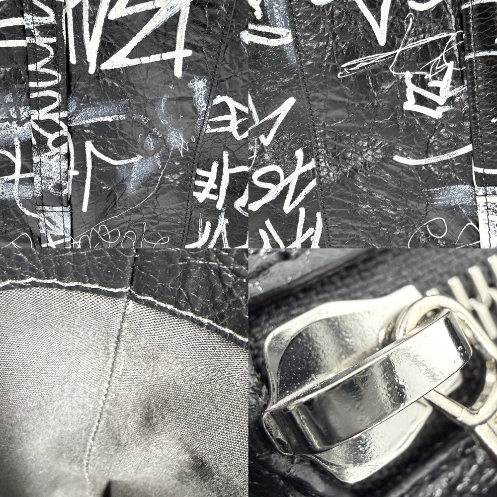 BALENCIAGA バレンシアガ 2WAY バルべス グラフィティ ハンドバッグ トートバッグ 671409 レザー ブラック 黒 ホワイト 白 シルバー金具 レディース【中古品】