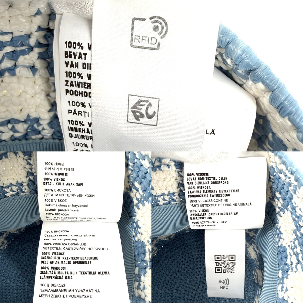PRADA プラダ 帽子 バケットハット クロシェ トライアングルロゴ ファッションアイテム Sサイズ 1HC137 ラフィア ブルー 青 ホワイト 白 レディース【中古品】