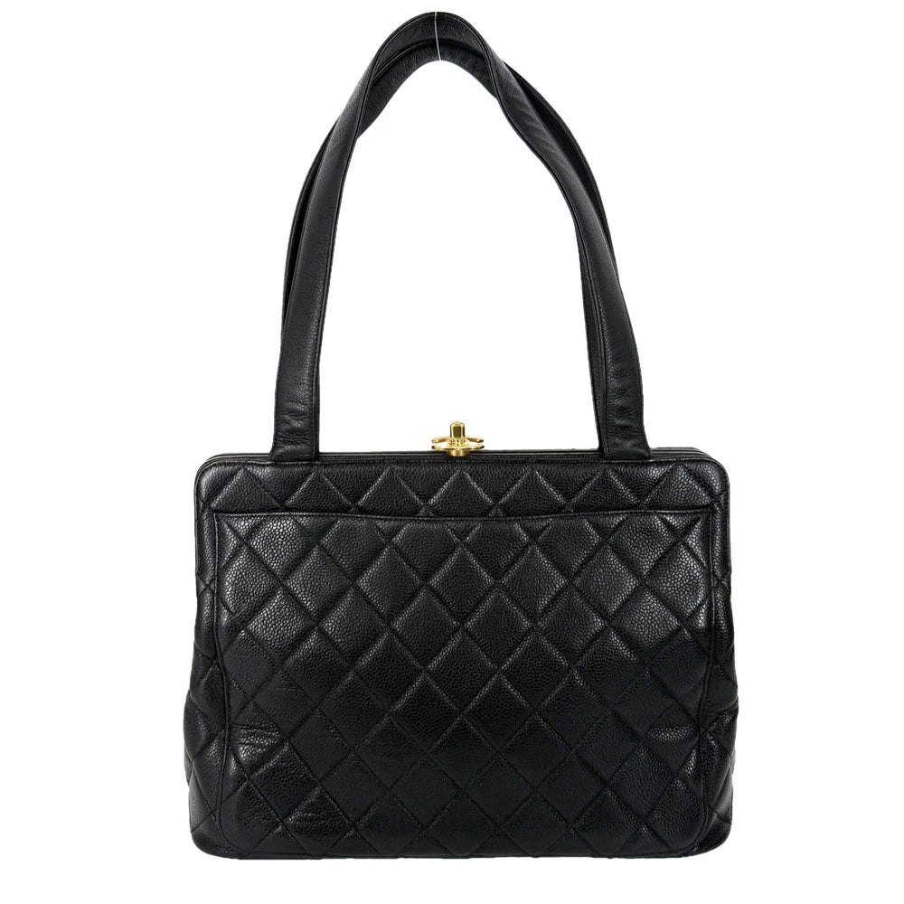 CHANEL シャネル トートバッグ マトラッセ ココマーク ターンロック キャビアスキン ブラック 黒 ゴールド金具 レディース【中古品】