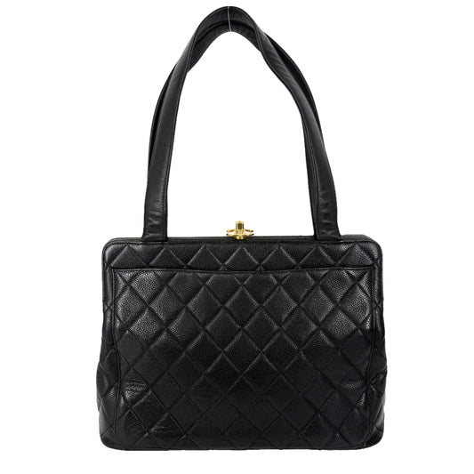 CHANEL シャネル トートバッグ マトラッセ ココマーク ターンロック キャビアスキン ブラック 黒 ゴールド金具 レディース【中古品】
