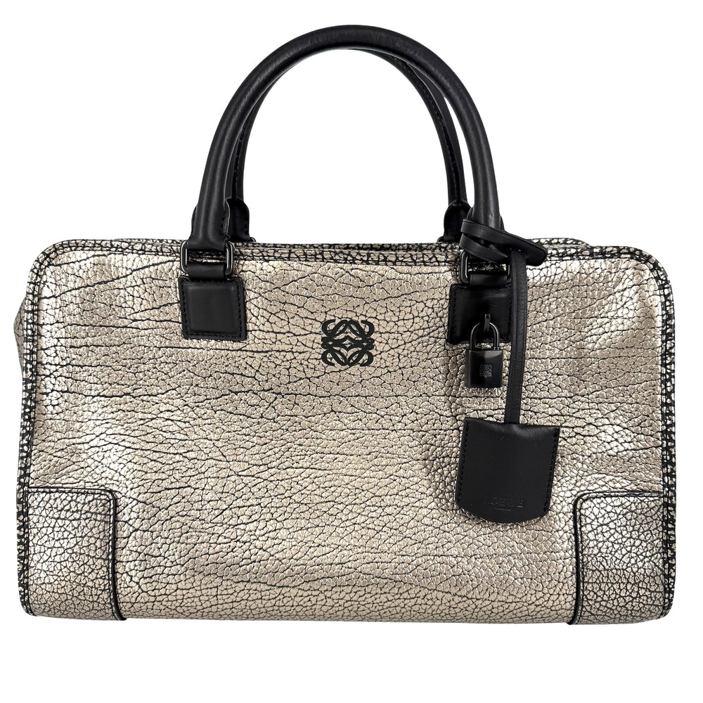 LOEWE ロエベ ハンドバッグ アナグラム アマソナ36 ミニボストンバッグ メタリック レザー ゴールド系 ブラック金具 レディース【中古品】