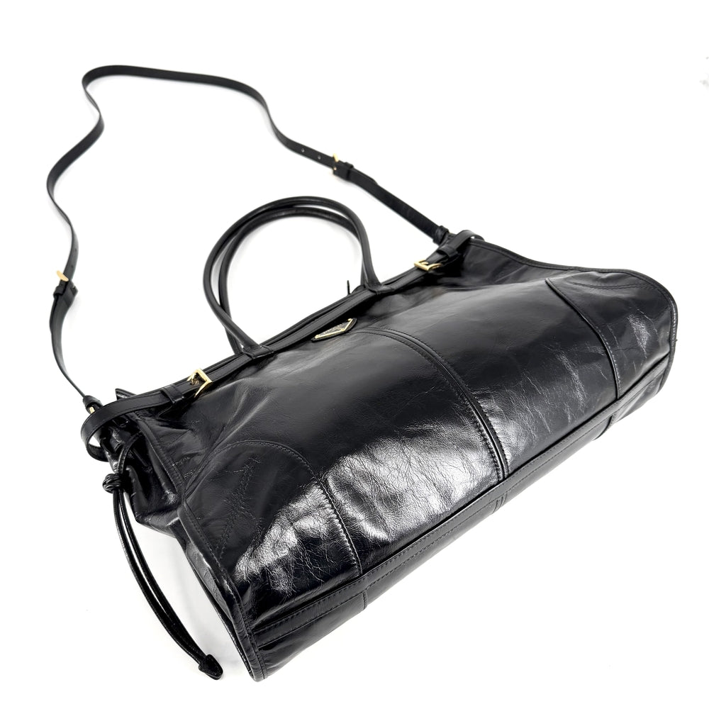 PRADA プラダ 2WAY ボニー ラージ ハンドバッグ ショルダーバッグ トライアングルロゴ トートバッグ 1BA433 レザー ブラック 黒 ゴールド金具 レディース【中古品】