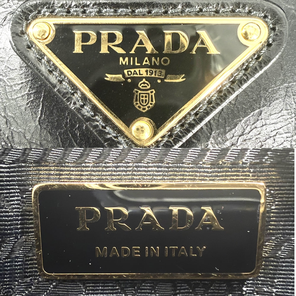 PRADA プラダ 2WAY ボニー ラージ ハンドバッグ ショルダーバッグ トライアングルロゴ トートバッグ 1BA433 レザー ブラック 黒 ゴールド金具 レディース【中古品】