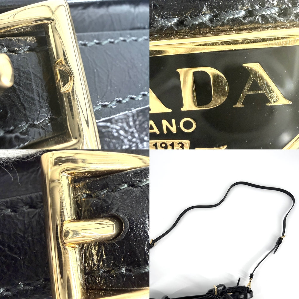PRADA プラダ 2WAY ボニー ラージ ハンドバッグ ショルダーバッグ トライアングルロゴ トートバッグ 1BA433 レザー ブラック 黒 ゴールド金具 レディース【中古品】
