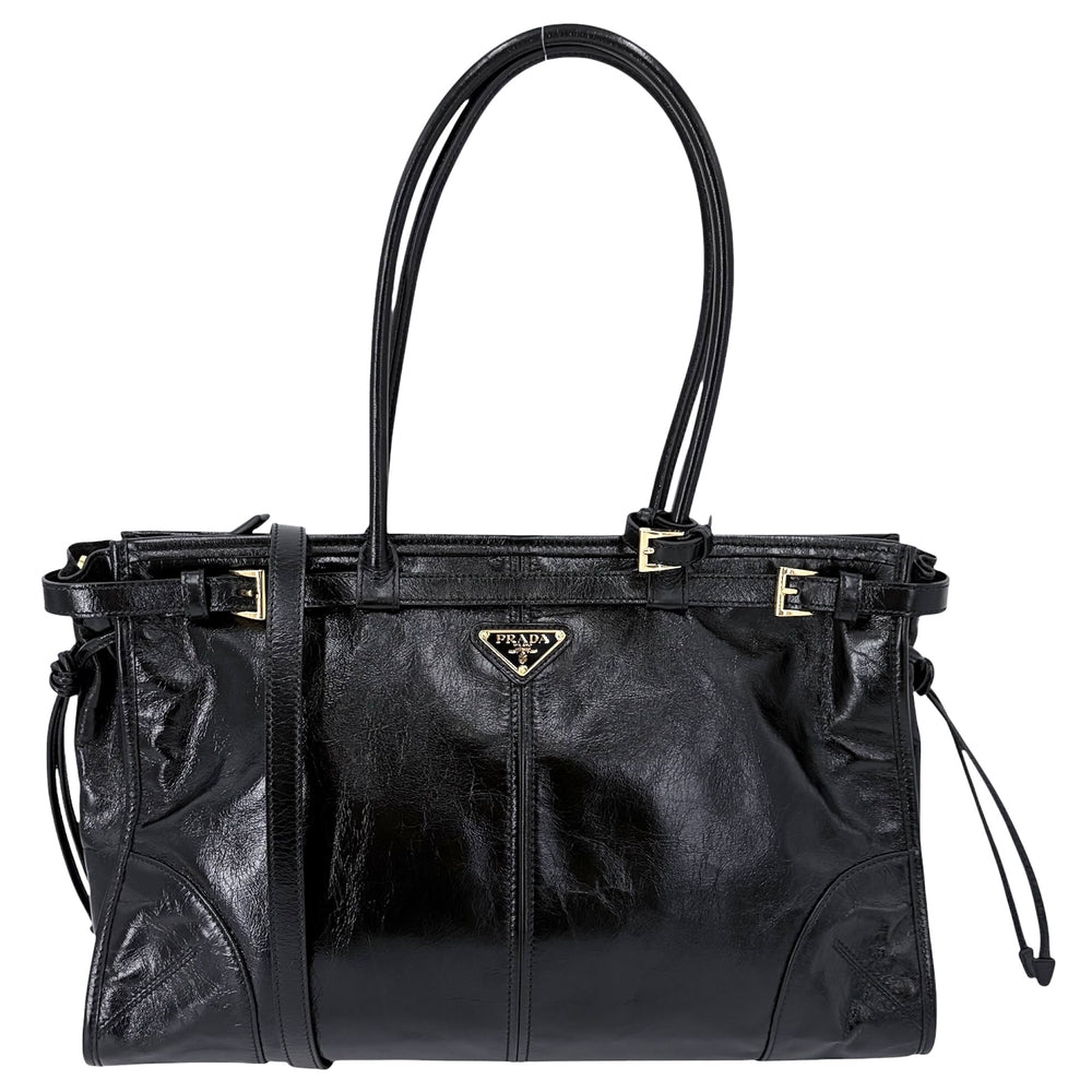 PRADA プラダ 2WAY ボニー ラージ ハンドバッグ ショルダーバッグ トライアングルロゴ トートバッグ 1BA433 レザー ブラック 黒 ゴールド金具 レディース【中古品】