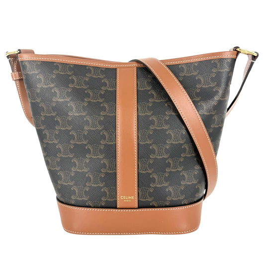 CELINE セリーヌ ショルダーバッグ スモール　バゲット トリオンフ ブラウン 茶 トリオンフキャンバス カーフスキン タン ゴールド金具 レディース【中古品】