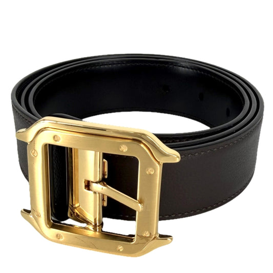 CARTIER カルティエ ベルト サントス　ドゥ　カルティエ リバーシブル ファッションアイテム レザー ブラック 黒 ブラウン 茶 ゴールド金具 メンズ【中古品】