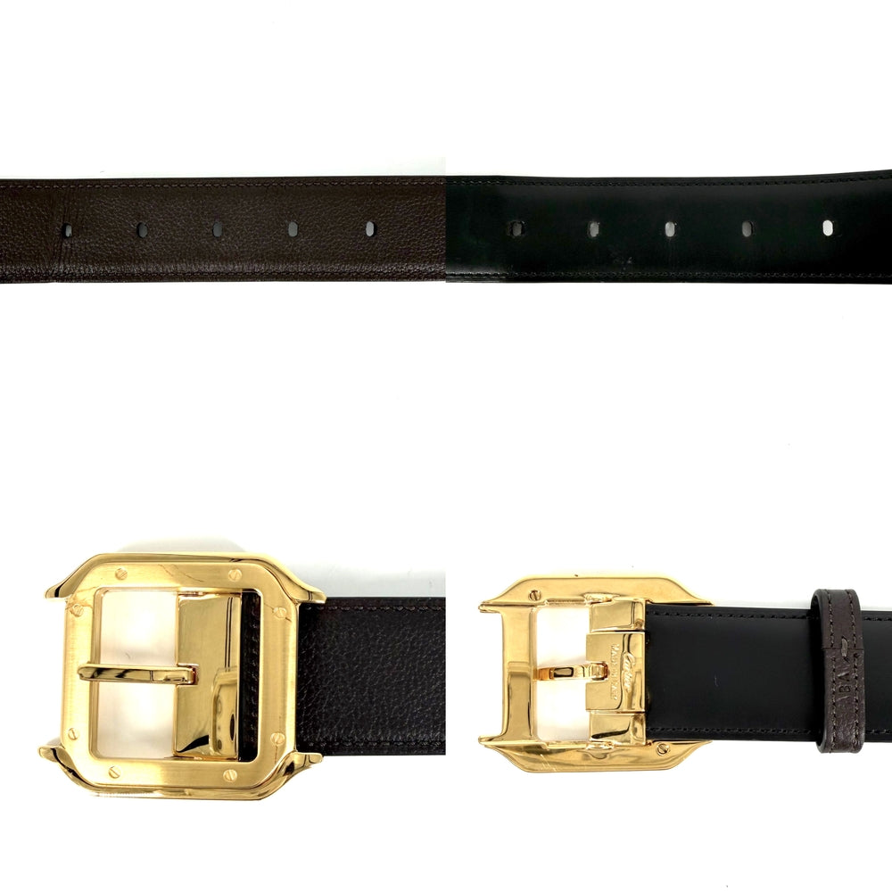 CARTIER カルティエ ベルト サントス　ドゥ　カルティエ リバーシブル ファッションアイテム レザー ブラック 黒 ブラウン 茶 ゴールド金具 メンズ【中古品】