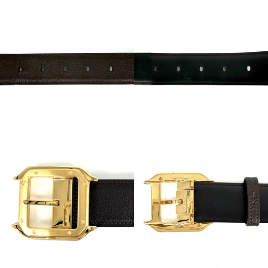 CARTIER カルティエ ベルト サントス　ドゥ　カルティエ リバーシブル ファッションアイテム レザー ブラック 黒 ブラウン 茶 ゴールド金具 メンズ【中古品】