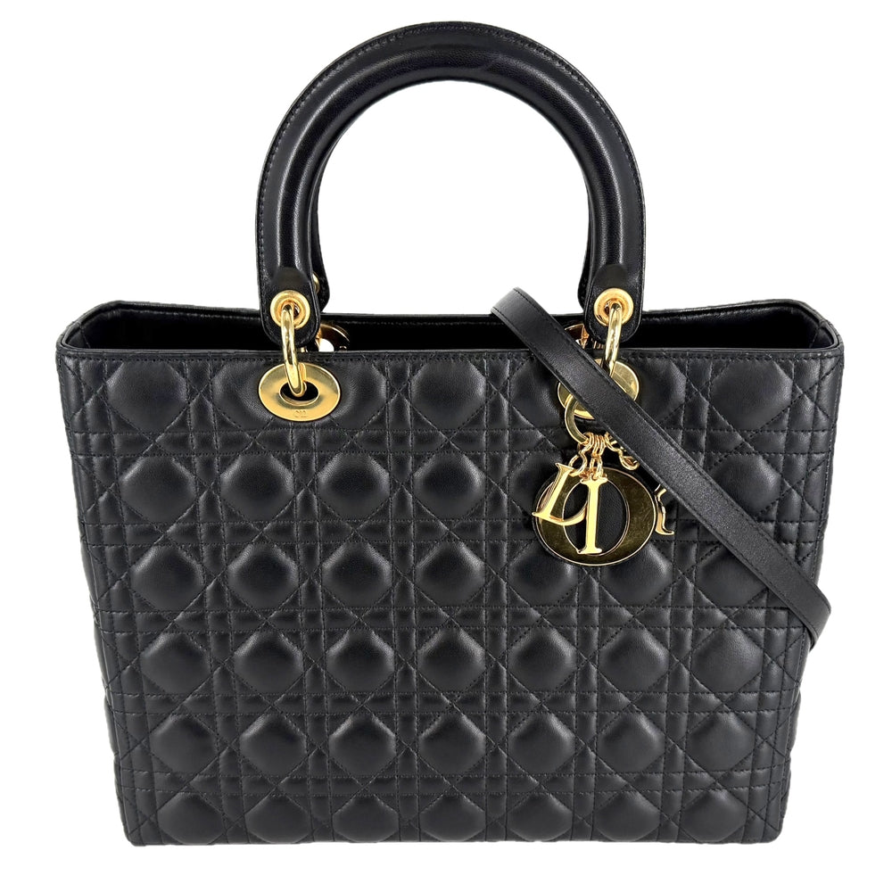 Christian Dior クリスチャンディオール 2WAY カナージュ レディディオール ハンドバッグ ショルダーバッグ ラージ ラムスキン ブラック 黒 ゴールド金具 レディース【中古品】
