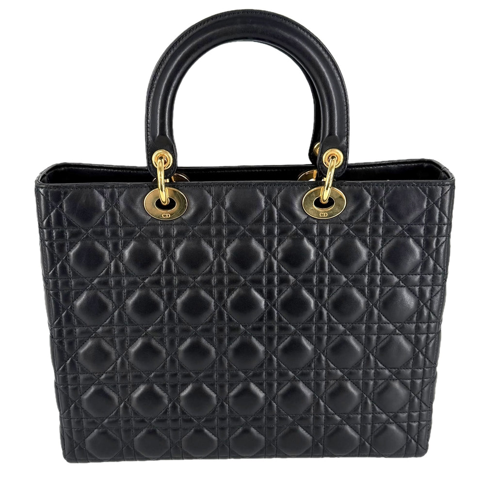 Christian Dior クリスチャンディオール 2WAY カナージュ レディディオール ハンドバッグ ショルダーバッグ ラージ ラムスキン ブラック 黒 ゴールド金具 レディース【中古品】