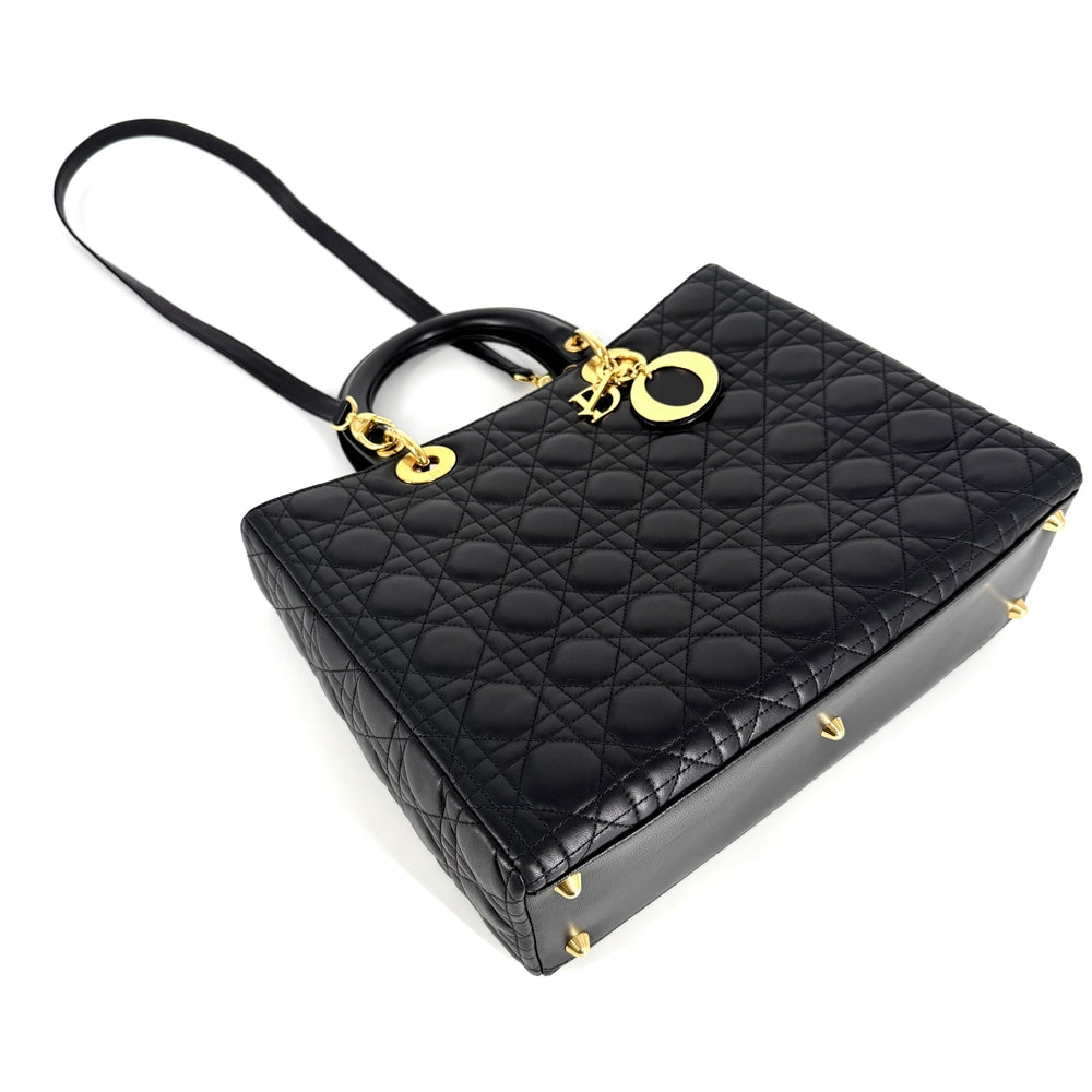 Christian Dior クリスチャンディオール 2WAY カナージュ レディディオール ハンドバッグ ショルダーバッグ ラージ ラムスキン ブラック 黒 ゴールド金具 レディース【中古品】