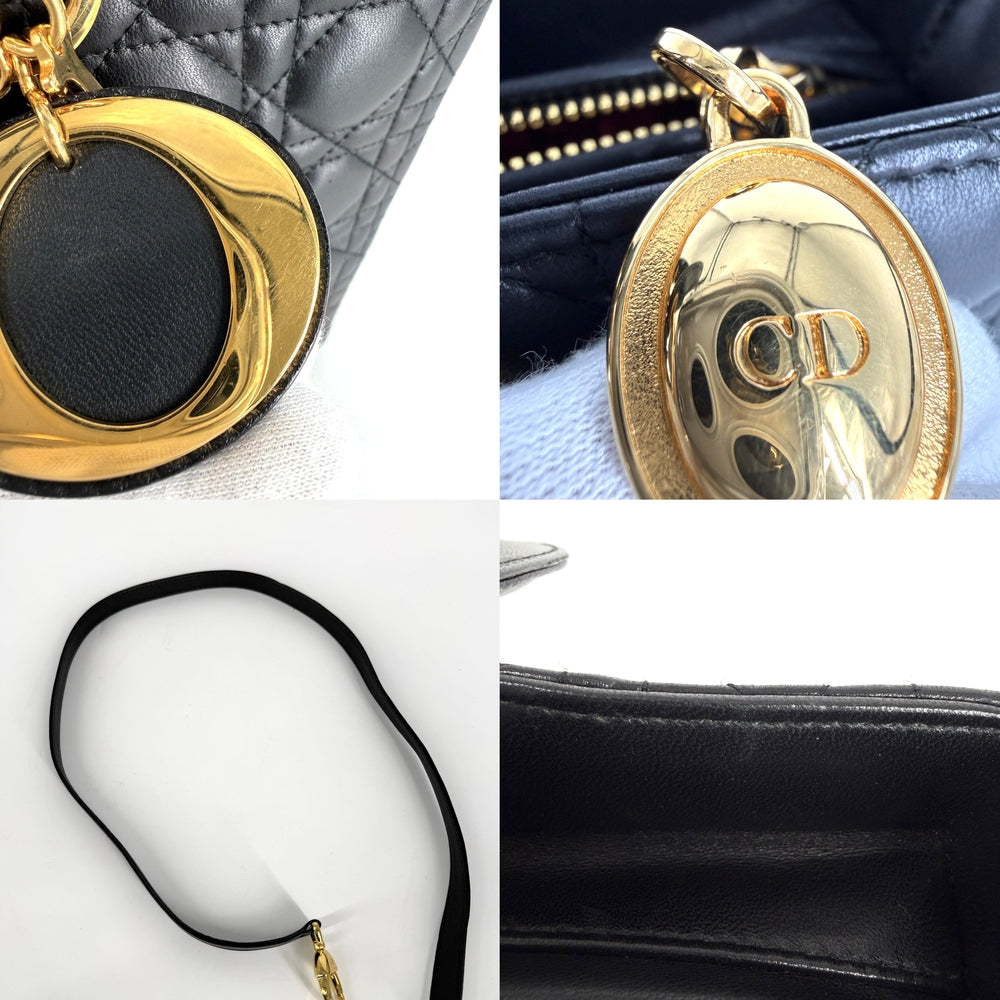 Christian Dior クリスチャンディオール 2WAY カナージュ レディディオール ハンドバッグ ショルダーバッグ ラージ ラムスキン ブラック 黒 ゴールド金具 レディース【中古品】