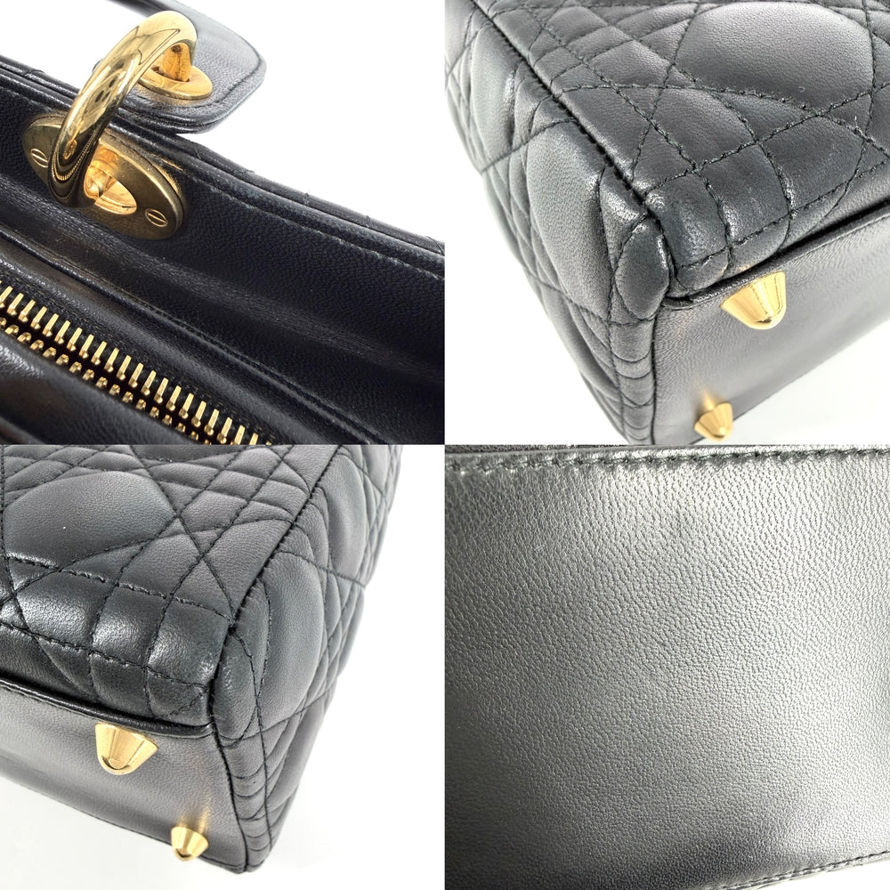 Christian Dior クリスチャンディオール 2WAY カナージュ レディディオール ハンドバッグ ショルダーバッグ ラージ ラムスキン ブラック 黒 ゴールド金具 レディース【中古品】
