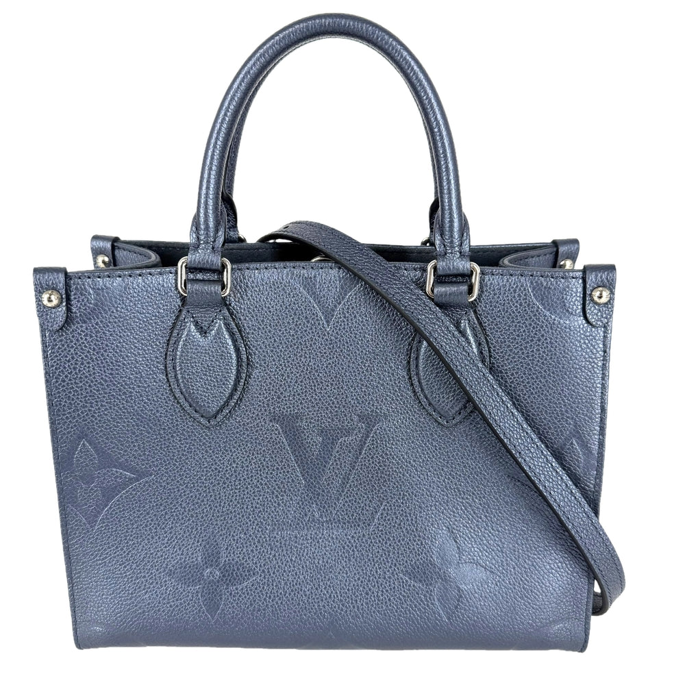 LOUIS VUITTON ルイヴィトン 2WAY オンザゴーPM ハンドバッグ ショルダーバッグ メタリック M58956 モノグラムアンプラント ブルー 青 シルバー金具 レディース【中古品】