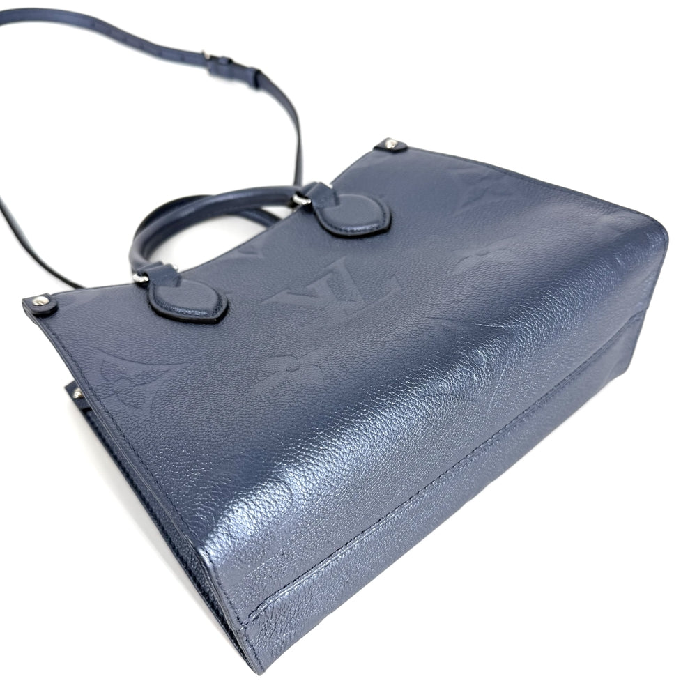 LOUIS VUITTON ルイヴィトン 2WAY オンザゴーPM ハンドバッグ ショルダーバッグ メタリック M58956 モノグラムアンプラント ブルー 青 シルバー金具 レディース【中古品】