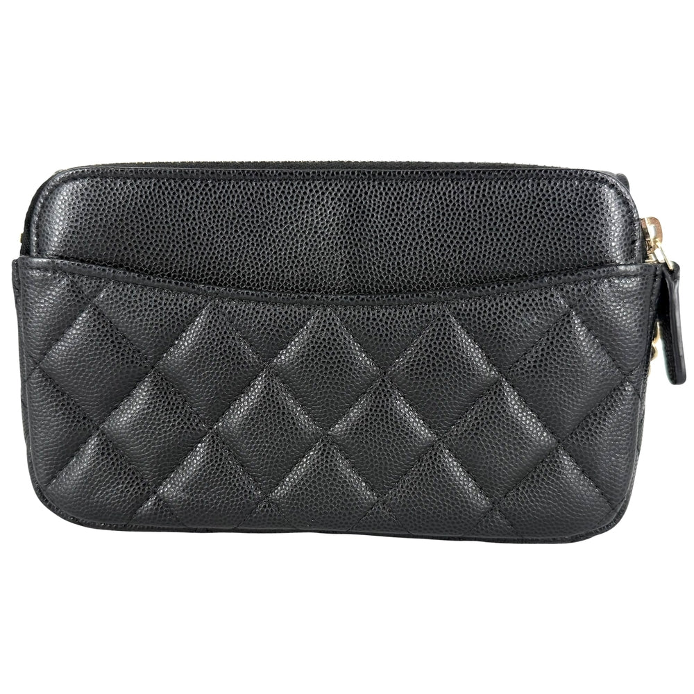 CHANEL シャネル チェーンウォレット マトラッセ フラップフォンケース ミニショルダーバッグ ココマーク キャビアスキン ブラック 黒 ゴールド金具 レディース【中古品】
