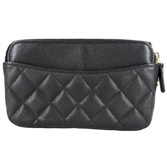 CHANEL シャネル チェーンウォレット マトラッセ フラップフォンケース ミニショルダーバッグ ココマーク キャビアスキン ブラック 黒 ゴールド金具 レディース【中古品】