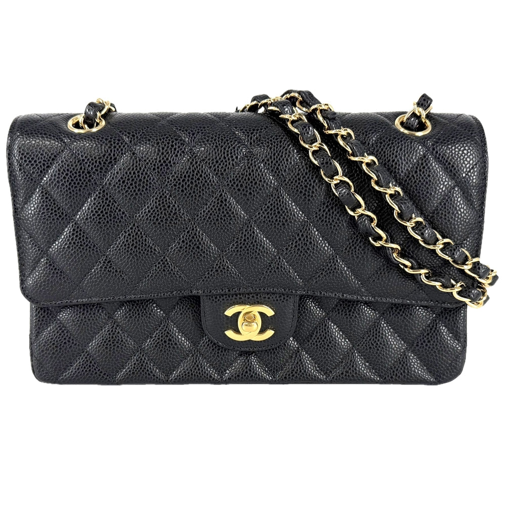 CHANEL シャネル ショルダーバッグ マトラッセ25 ダブルチェーン ダブルフラップ ココマーク ターンロック キャビアスキン ブラック 黒 ゴールド金具 レディース【中古品】